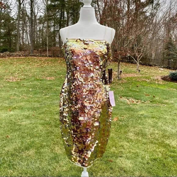NWT Anthropologie Aidan Mattox Starla Sequin Midi Dress Gold Cocktail Formal 8 - Picture 3 of 13